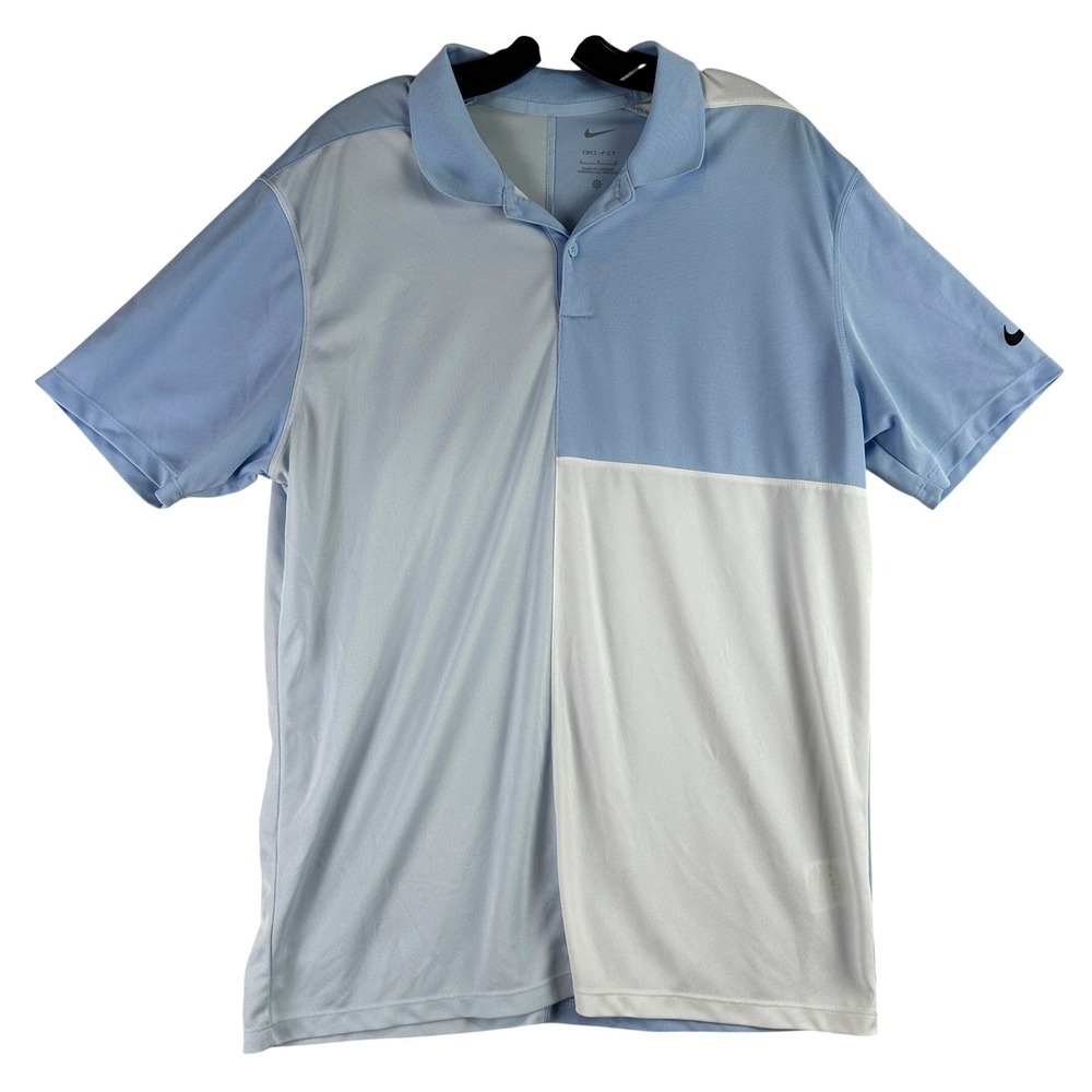 Nike Dri-FIT Colorblock Polo Shirt Mens Large Blue White Golf Sporty Athletic